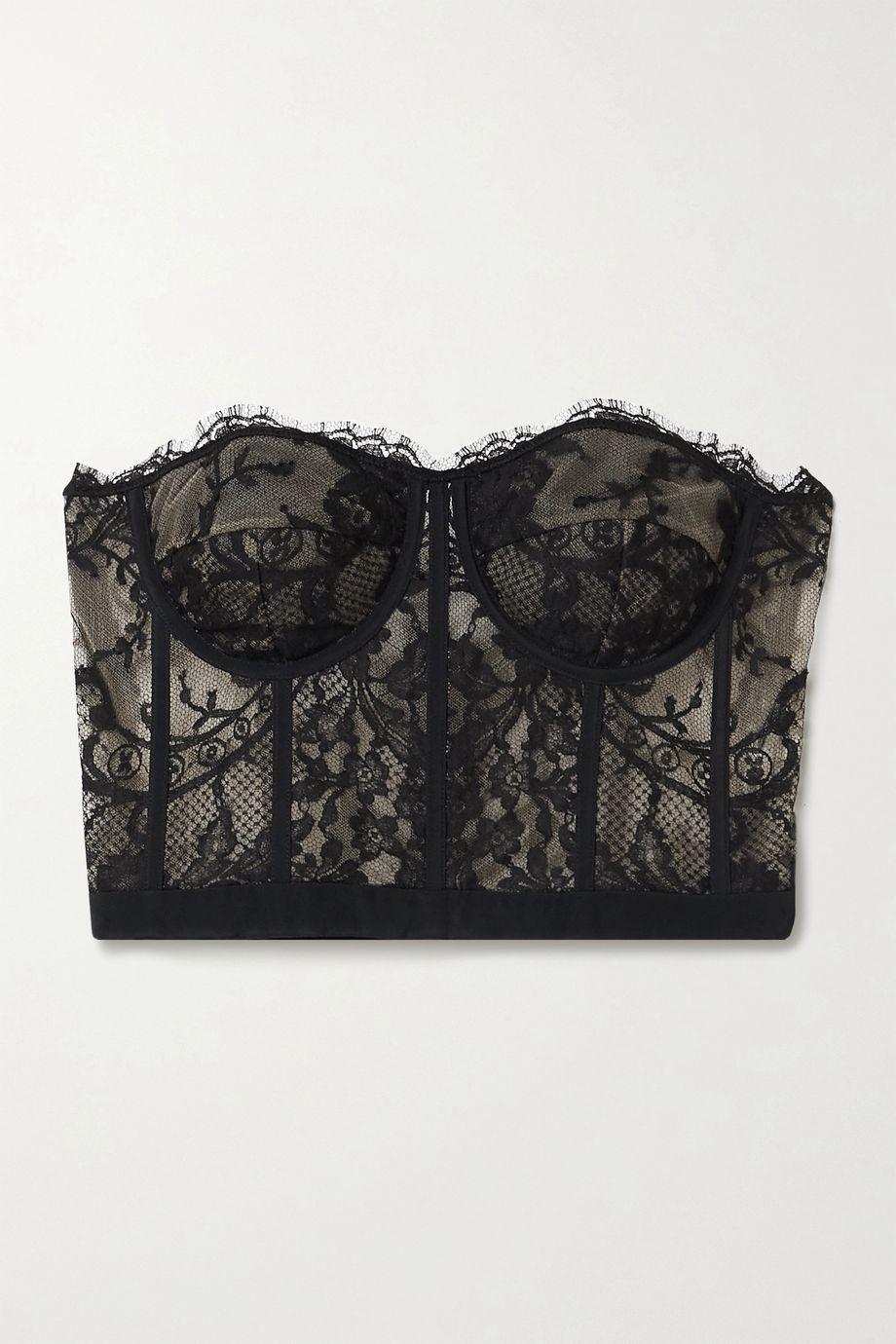 Satin-trimmed cotton-blend corded lace bustier top by MCQUEEN