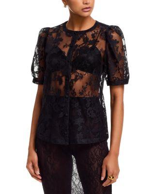 Sheer Lace Puff Sleeve Top by MCQUEEN