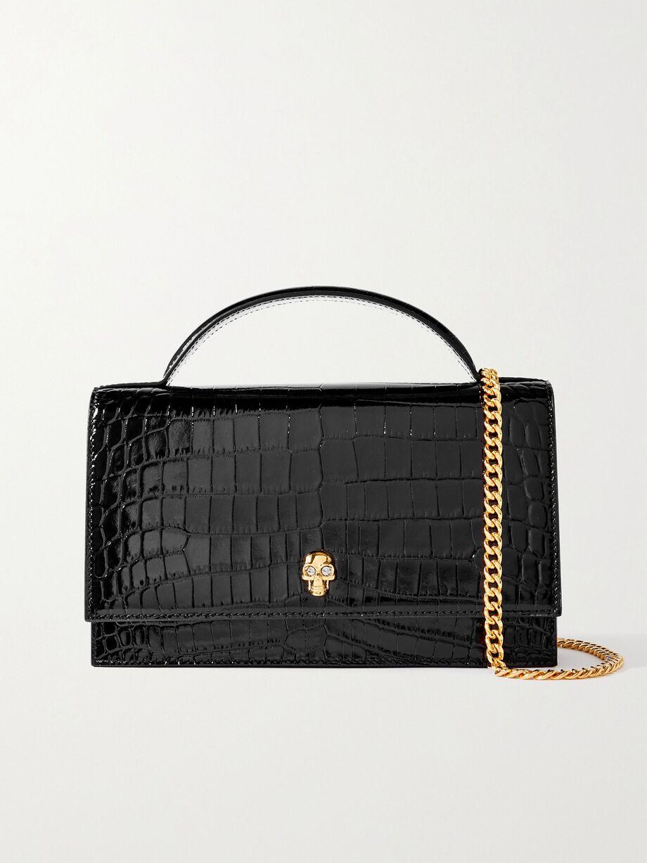 Skull medium croc-effect leather shoulder bag by MCQUEEN