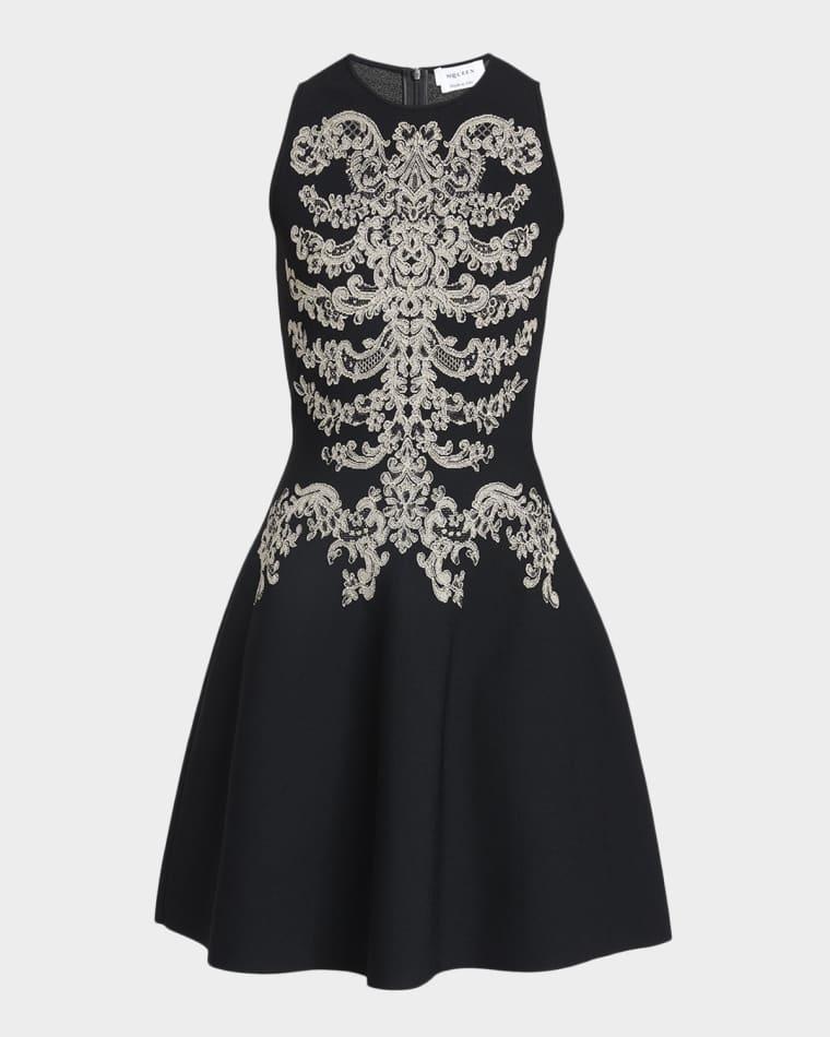 Sleeveless Lace Ribcage Jacquard Mini Dress by MCQUEEN