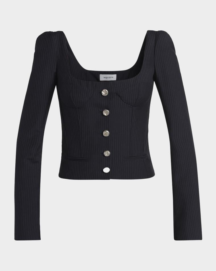 Square-Neck Pinstripe Bustier Jacket by MCQUEEN