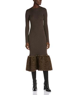 Wool Blend Ribbed Feathery Hem Midi Dress by MCQUEEN