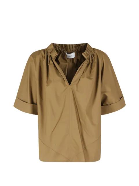elasticated-neck short-sleeve blouse by MEIMEIJ