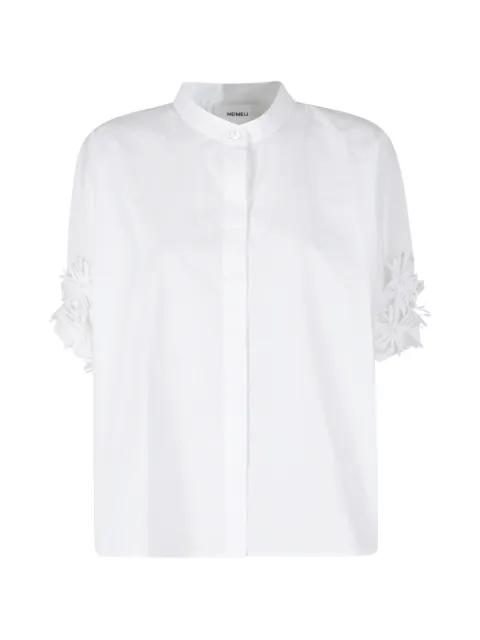 floral-appliqué band-collar shirt by MEIMEIJ