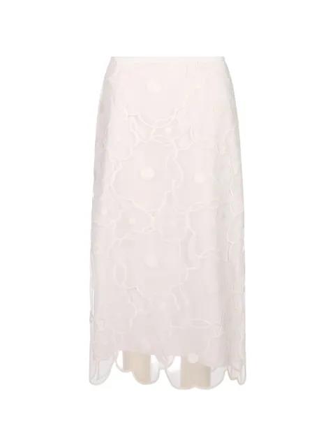 floral-embroidered straight midi skirt by MEIMEIJ