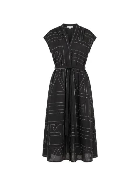 geometric-print belted midi dress by MEIMEIJ