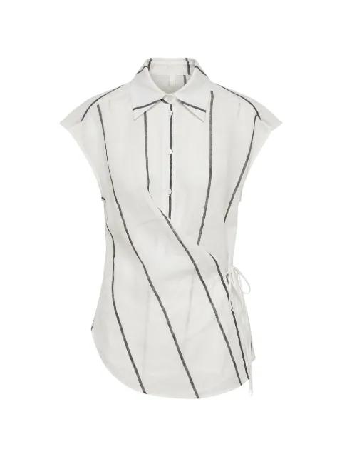 striped sleeveless wrap shirt by MEIMEIJ