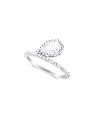 14K White Gold Diamond Pear & Round Halo Ring by MEIRA T