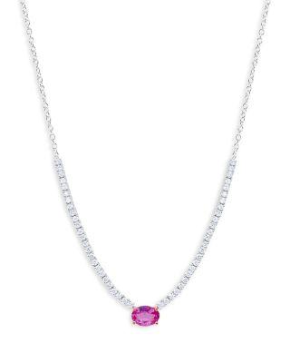 14K White Gold Pink Sapphire & Diamond Cocktail Necklace by MEIRA T