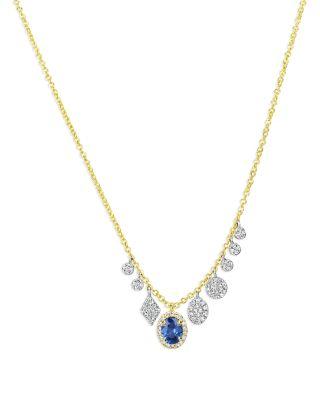 14K White & Yellow Gold Blue Sapphire & Diamond Dangle Pendant Necklace by MEIRA T