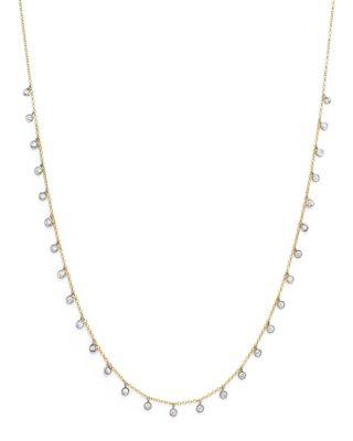 14K White and Yellow Gold Diamond Bezel Dangle Necklace by MEIRA T