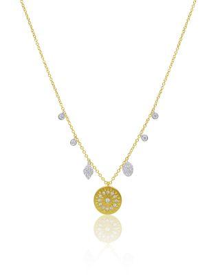 14K White & Yellow Gold Diamond Starburst Pendant Necklace by MEIRA T