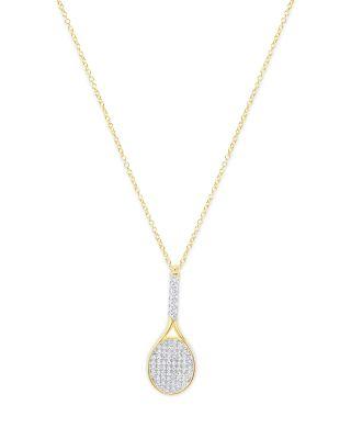 14K White & Yellow Gold Diamond Tennis Racket  Pendant Necklace by MEIRA T
