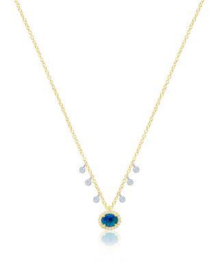 14K White & Yellow Gold Opal & Blue Topaz Pendant Necklace by MEIRA T