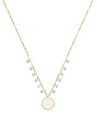 14K White & Yellow Gold Rainbow Moonstone & Diamond Dangle Pendant Necklace by MEIRA T