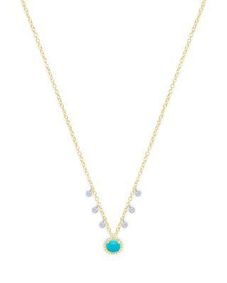 14K White & Yellow Gold Turquoise & Diamond Dangle Pendant Necklace by MEIRA T