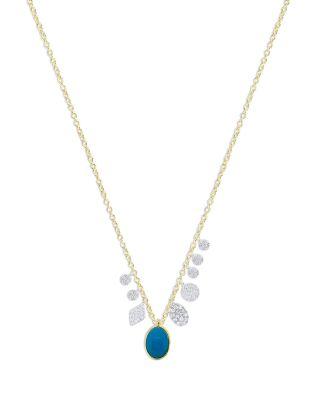 14K White & Yellow Gold Turquoise & Diamond Dangle Pendant Necklace by MEIRA T