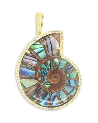 14K Yellow Gold Ammonite & Diamond Shell Pendant by MEIRA T