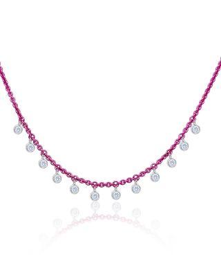 Pink Rhodium Plated Sterling Silver Diamond Dangle Beaded Necklace by MEIRA T