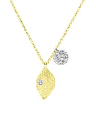 Yellow Gold Plated Silver Diamond Leaf & Dangle Charm Necklace by MEIRA T