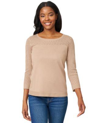 Women's Crewneck Pointelle 3/4-Sleeve Lightweight Sweater by MELISSA PAIGE Women's Crewneck Pointelle 3/4-Sleeve Lightweight Sweater by MELISSA PAIGE