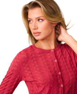 Women's Pointelle-Knit Crewneck Cardigan by MELISSA PAIGE