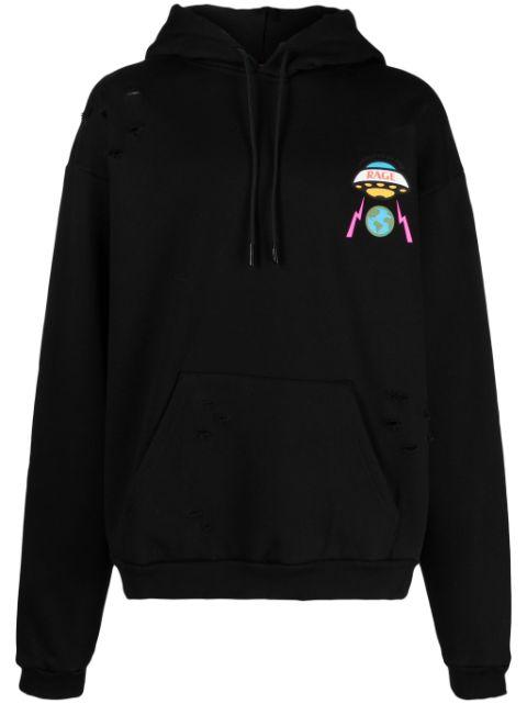 logo-print distressed cotton hoodie by MEMBERS OF THE RAGE