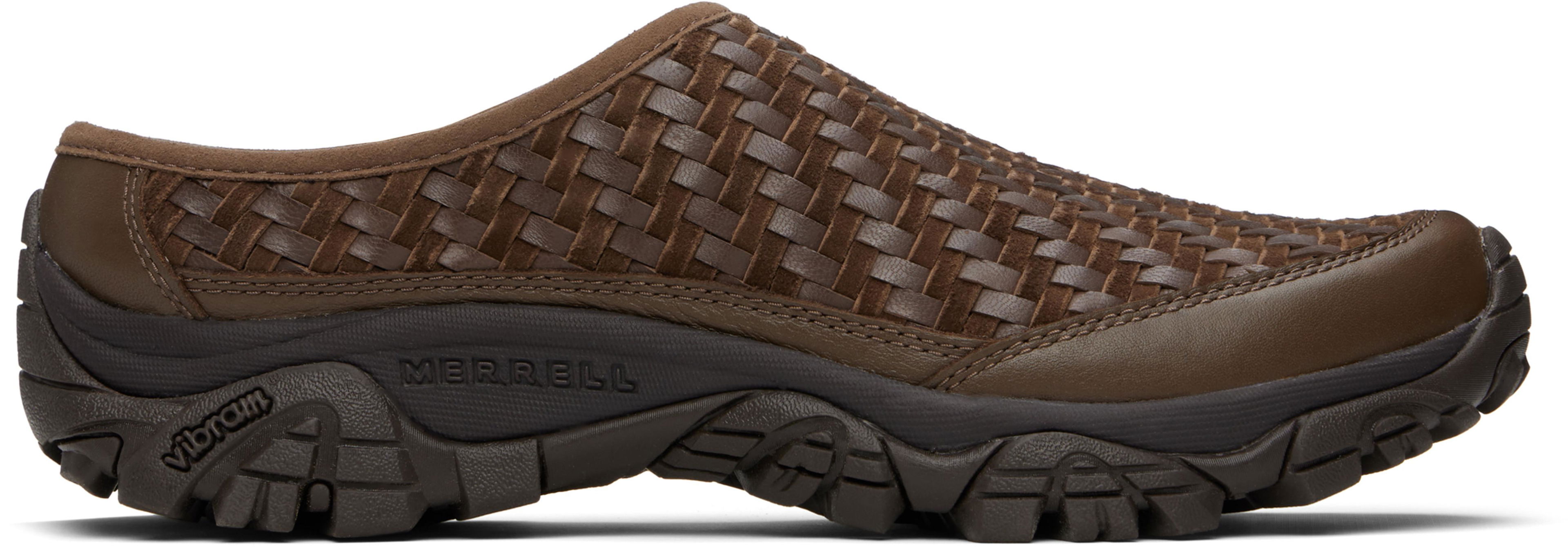 Brown Moab 2 Slide Leather Woven Loafers by MERRELL 1TRL