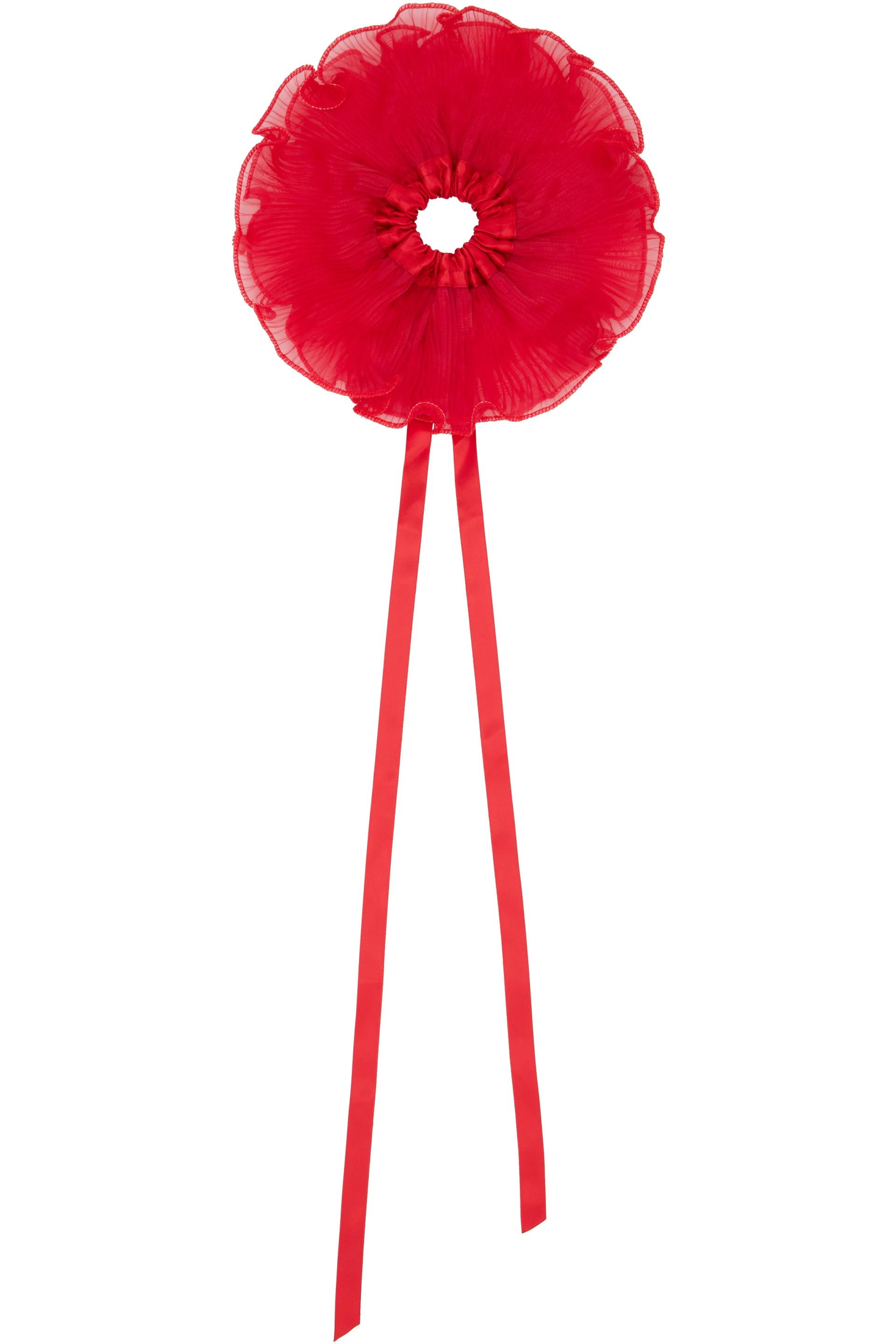 SSENSE Exclusive Red Orchid Pleated Organza Scrunchie by MERRMA