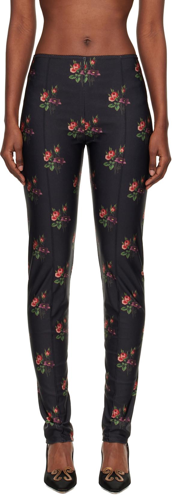Black Floral Jersey Leggings by MERYLL ROGGE