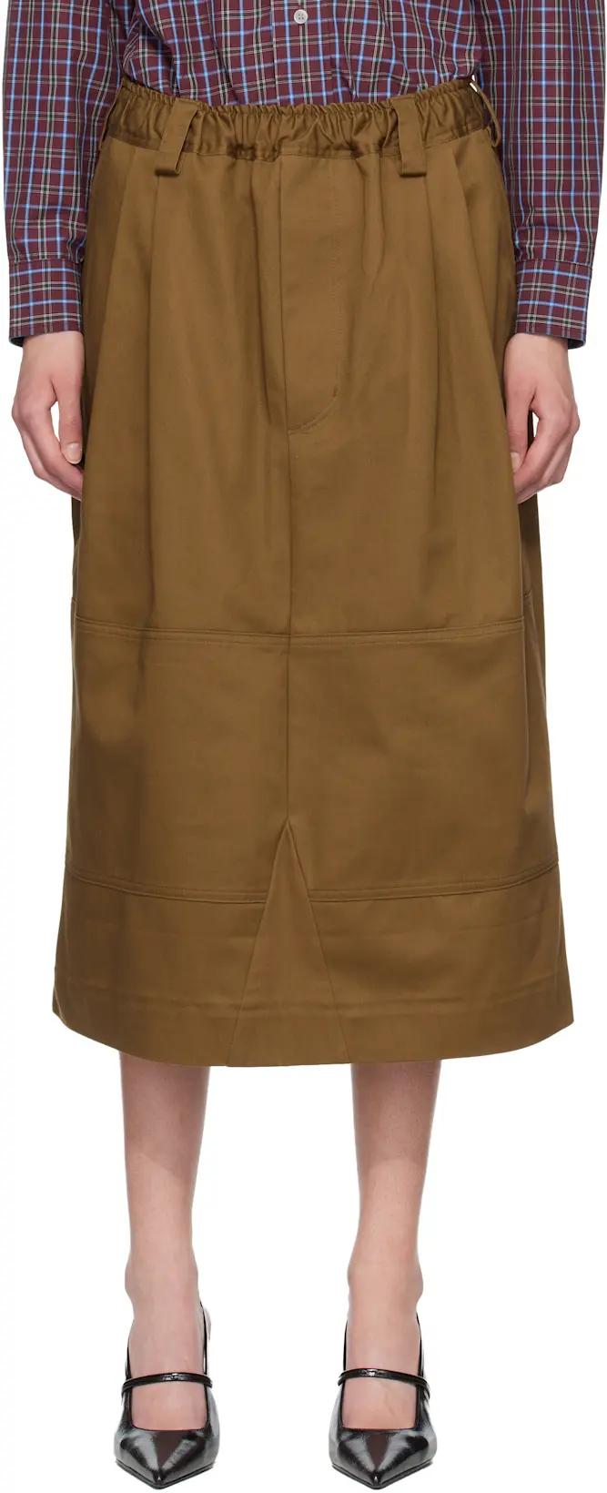 Brown Workwear Drawstring Denim Midi Skirt by MERYLL ROGGE