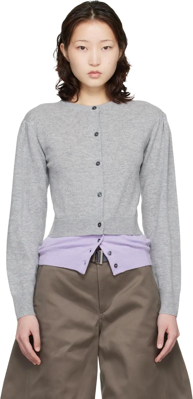 Gray & Purple Crew Neck Double Cardigan by MERYLL ROGGE