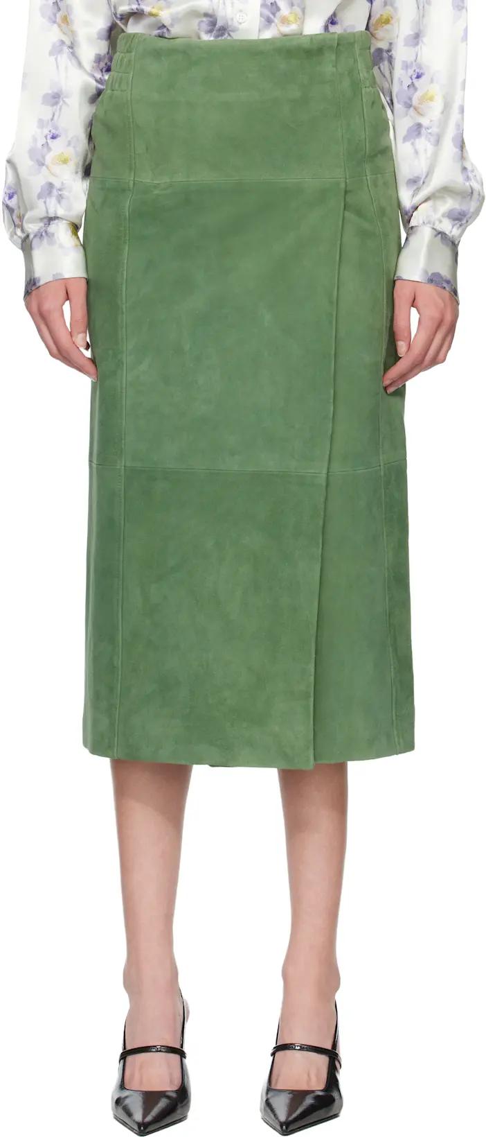 Green Suede Long Wrap Midi Skirt by MERYLL ROGGE