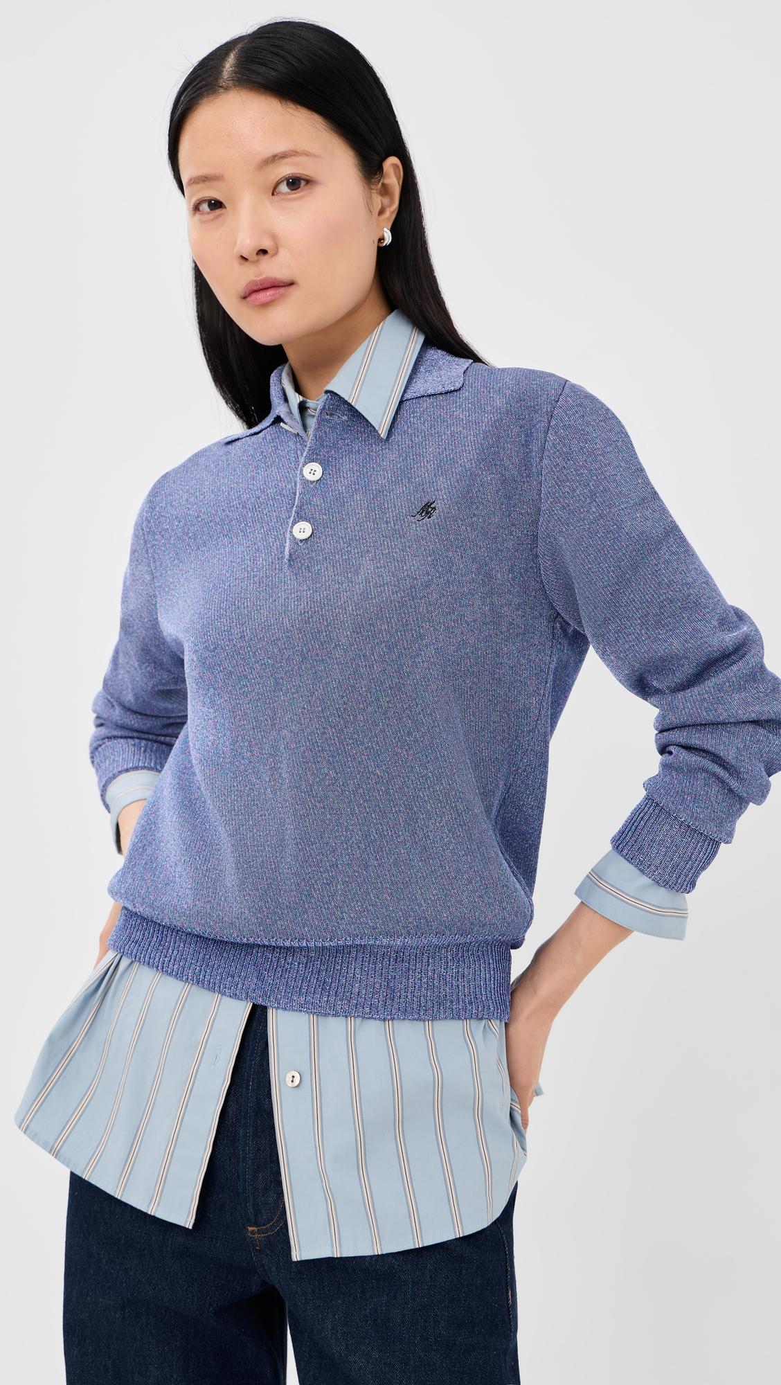 Merino Wool Backed Metallic Polo Sweater by MERYLL ROGGE