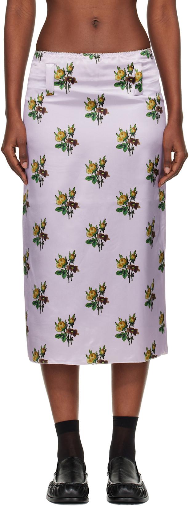 Pink Floral Satin Slip Midi Skirt by MERYLL ROGGE