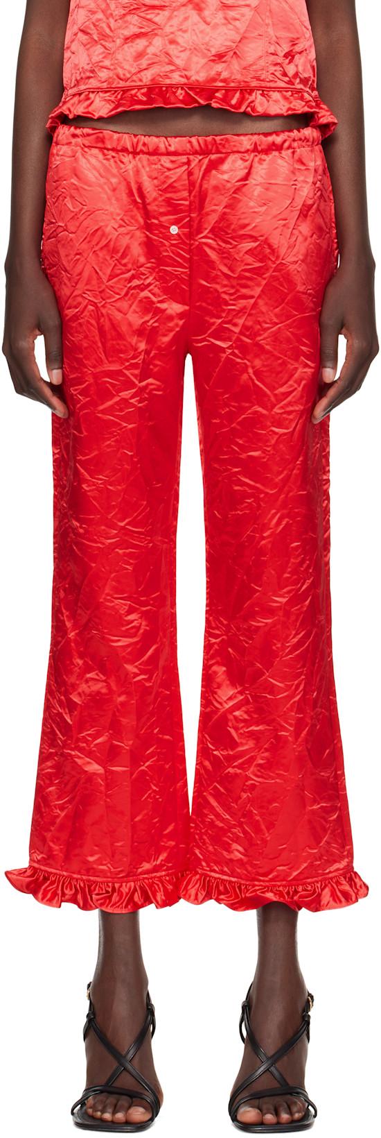 Red Creased Satin Trousers by MERYLL ROGGE