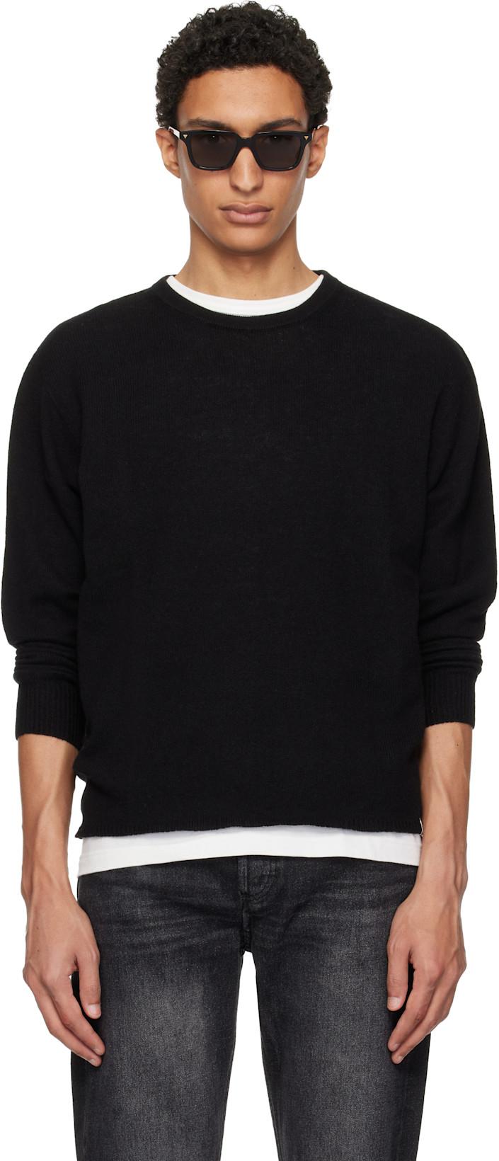 Black Lightweight Merino Wool-Cashmere-Silk Sweater by MERZ B. SCHWANEN