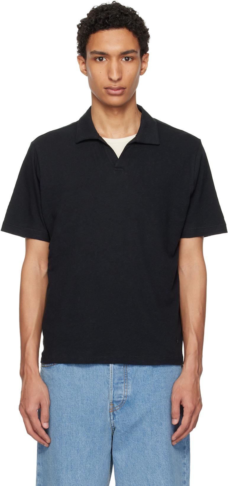 Black Linen-Cotton Relaxed Fit Polo by MERZ B. SCHWANEN