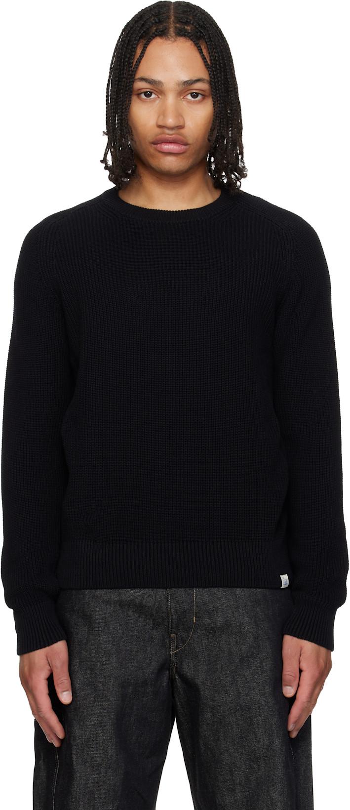 Black Sturdy Ribbed Cotton Sweater by MERZ B. SCHWANEN