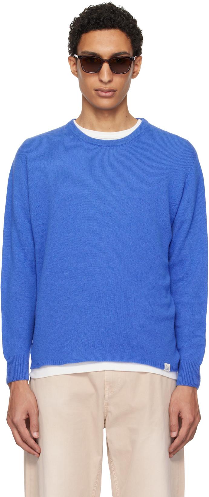 Blue Lightweight Merino Wool-Cashmere-Silk Sweater by MERZ B. SCHWANEN