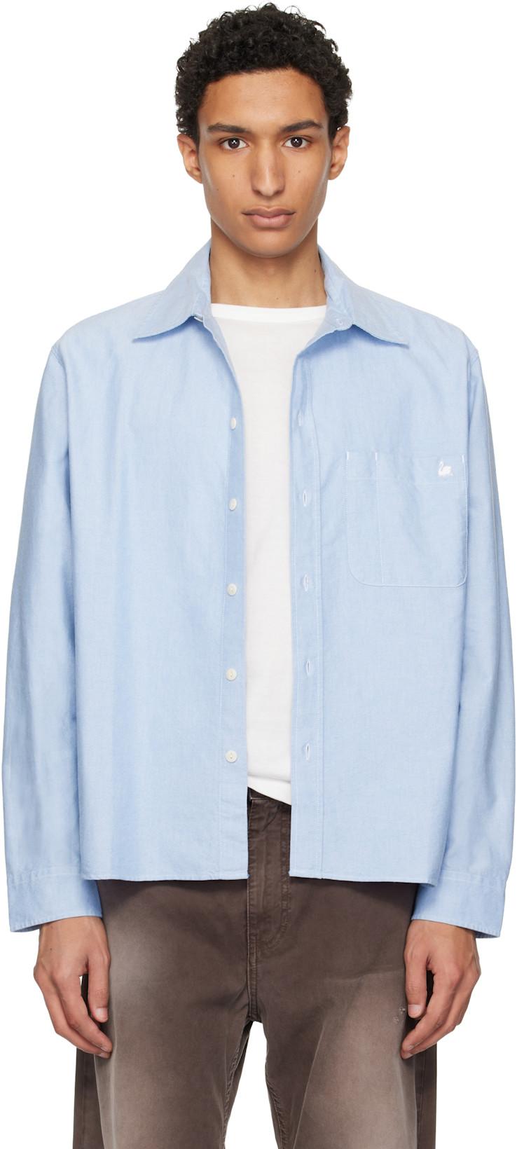 Blue Modern-Cut Cotton Oxford Long Sleeve Shirt by MERZ B. SCHWANEN
