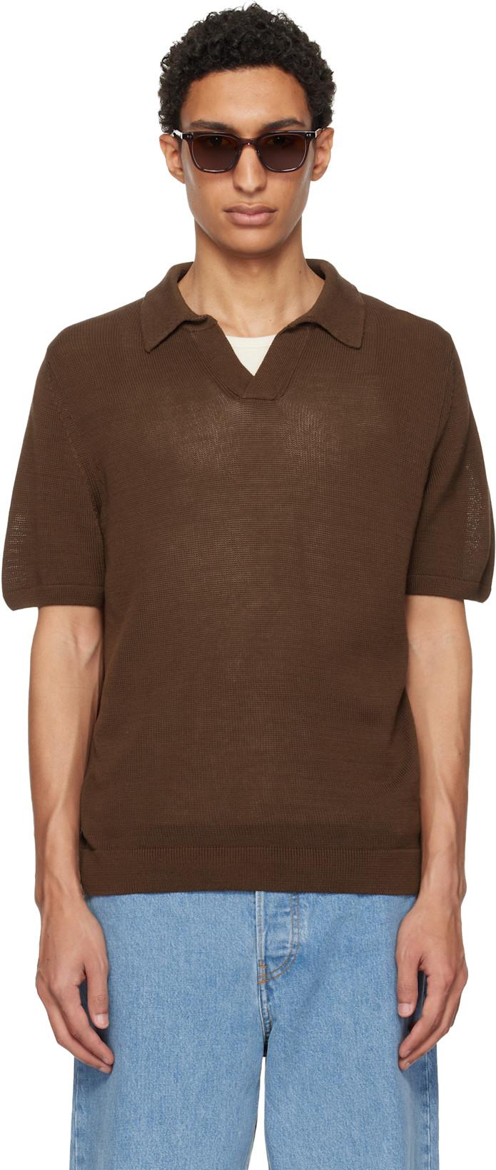 Brown Cotton Short Sleeve Polo by MERZ B. SCHWANEN