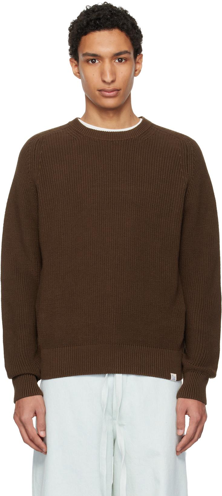 Brown Sturdy Ribbed Cotton Sweater by MERZ B. SCHWANEN