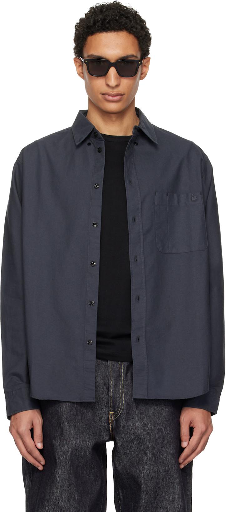 Gray Button-Down Cotton Oxford Long Sleeve Shirt by MERZ B. SCHWANEN