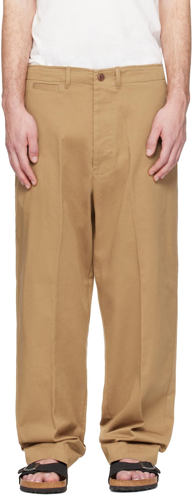 Tan 1920s Cotton Twill Worker Chino Trousers by MERZ B. SCHWANEN
