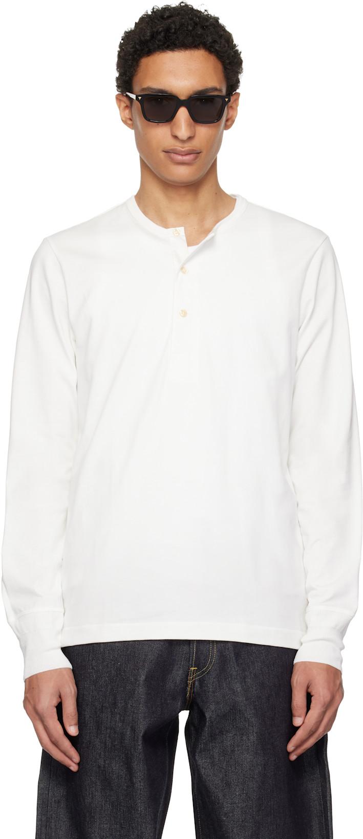 White 2M06 Mid-Century Machine Refined Fit Long Sleeve Henley by MERZ B. SCHWANEN