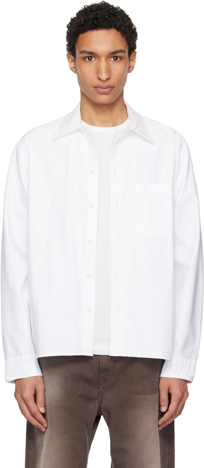 White Modern-Cut Cotton Oxford Long Sleeve Shirt by MERZ B. SCHWANEN