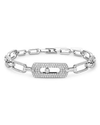 14K White Gold Move Link Diamond Gourmette Bracelet by MESSIKA
