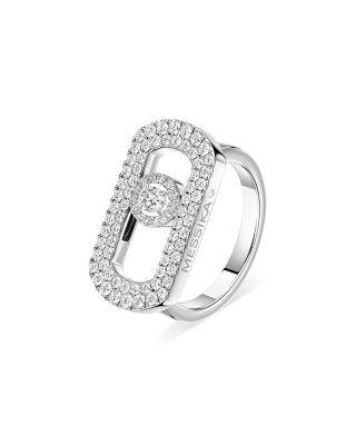 18K White Gold So Move Diamond Link Signet Ring by MESSIKA