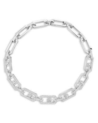 18K White Gold So Move Diamond Pav&eacute; Link Necklace by MESSIKA